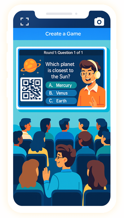 Guests playing custom trivia on their phones at a party